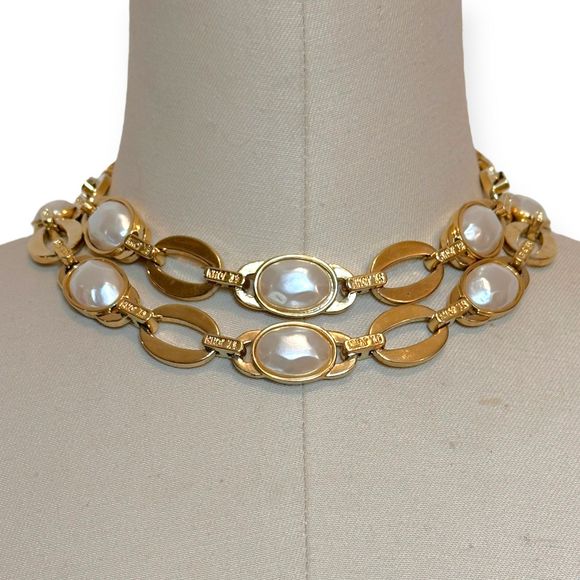 Vintage ST. JOHN Faux Pearl Inlay Gold Convertible Belt / Necklace main image 3